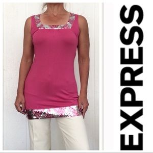 EXPRESS PINK SEQUIN TRIMMED LONG BODY CON TANK DRESS SMALL